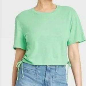 Women's NWT Short Sleeve T-Shirt w/ Side Drawstrings 100% Cotton